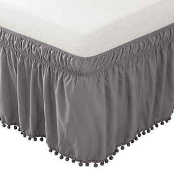 Elegant Comfort Top-Knot Tassel Pompom Fringe Ruffle Bed Skirt