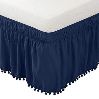 Elegant Comfort Top-Knot Tassel Pompom Fringe Ruffle Bed Skirt
