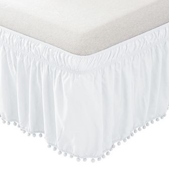 Elegant Comfort Top-Knot Tassel Pompom Fringe Ruffle Bed Skirt