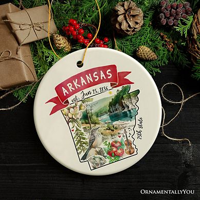 Artistic Arkansas State Themes and Landmarks Christmas Ornament