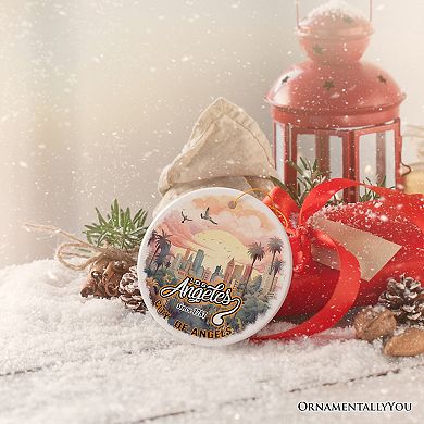 Vintage Los Angeles Paradise City of Angels Ornament, Ceramic California Vacation Souvenir