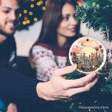 Vintage Los Angeles Paradise City of Angels Ornament, Ceramic California Vacation Souvenir