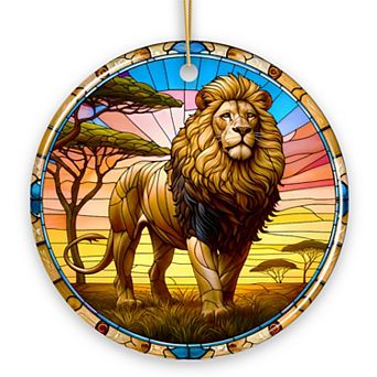 Kings of the Savannah Lion Stained Glass Style Ceramic Ornament, African Animals Christmas Gift