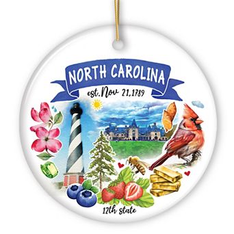 Artistic North Carolina State Themes and Landmarks Christmas Ornament