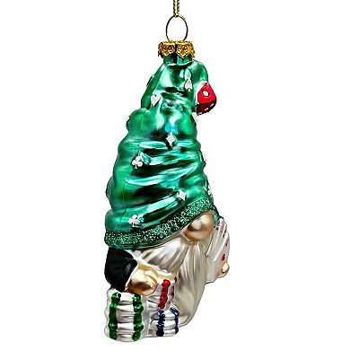 Casino Poker Gnome Glass Ornament, Cute Christmas Gambler
