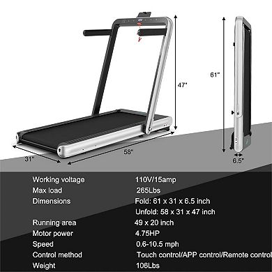 4.75HP 2 In 1 Folding Treadmill with Remote APP Control
