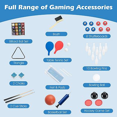 6-In-1 Combo Game Table with Basketball Billiards Ping Pong Hockey Shuffleboard