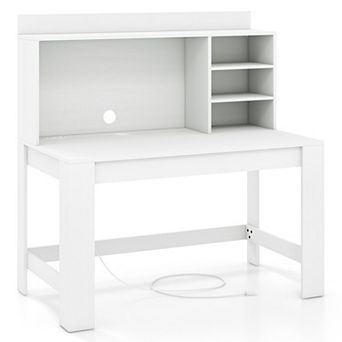 42.5 Inch Computer Desk with Hutch Storage Shelves and Built In Charging Station