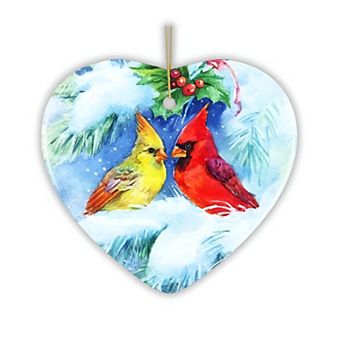 Watercolor Cardinal Mistletoe Romance Christmas Ornament