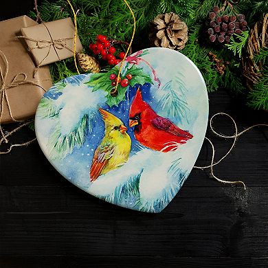 Watercolor Cardinal Mistletoe Romance Christmas Ornament