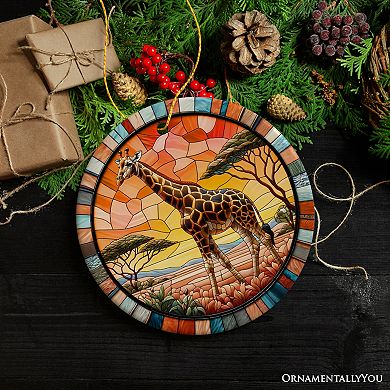 Serengeti Splendor Giraffe Stained Glass Style Ceramic Ornament, Safari Animals Christmas Gift