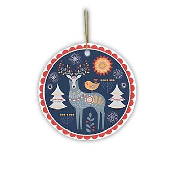 Scandinavian Folk Deer Christmas Ornament, Ethnic Boho Tree Gift