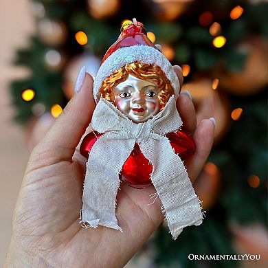Vintage Victorian Girl Glass Christmas Ornament, Adorable Doll and Retro Holiday Decor