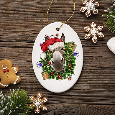 Merry Donkey Christmas Ornament, Ceramic Tree Decoration