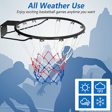 18 Inch Basketball Rim Goal Replacement with All Weather Net and Mounting Hardware-Black