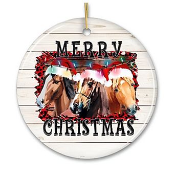 Merry Christmas Horse Stable Christmas Ornament, Circle Version