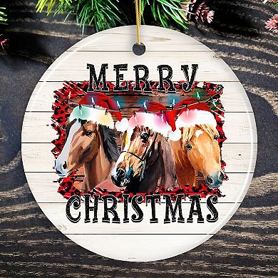 Merry Christmas Horse Stable Christmas Ornament, Circle Version