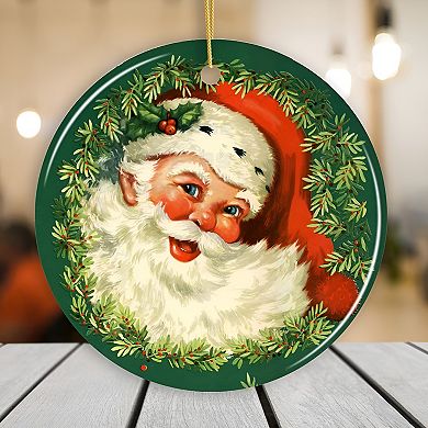 Victorian Santa Round Christmas Ornament, Version 2