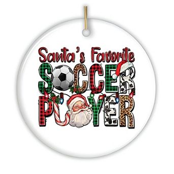 Santa’s Favorite Soccer Player Christmas Plaid Ornament, Coach Football Gift
