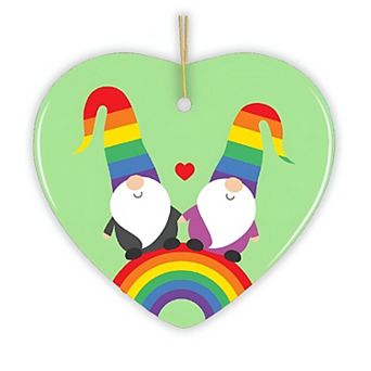 Pride Gnomes on a Rainbow Christmas Ornament