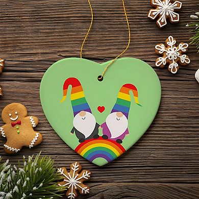 Pride Gnomes on a Rainbow Christmas Ornament