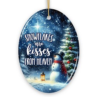 Snowflakes are Kisses from Heaven Ornament, Snowman in Magical Night Remembrance Gift, Oval