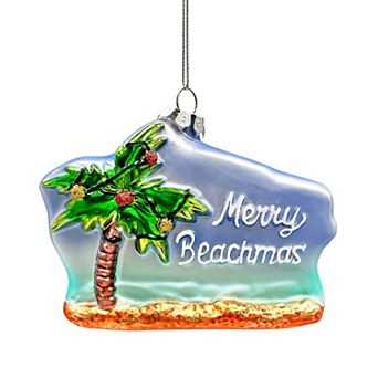 Merry Beachmas Christmas Palm Tree Glass Ornament, Xmas in July Tropical Decor