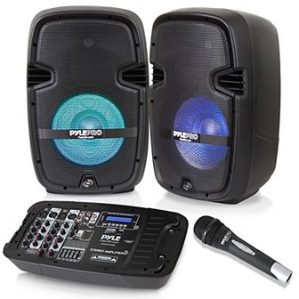 Pyle 10" Bluetooth PA Speaker & DJ Mixer Kit with LED Lights, 8-Ch. Mixer, and Microphone