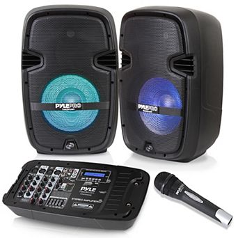 Pyle 10" Bluetooth PA Speaker & DJ Mixer Kit with LED Lights, 8-Ch. Mixer, and Microphone