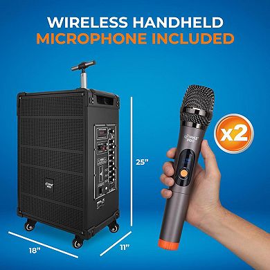 Pyle 12'' Portable Wireless Bluetooth Speaker System - Wireless Microphone, 80 Watt - FM Radio