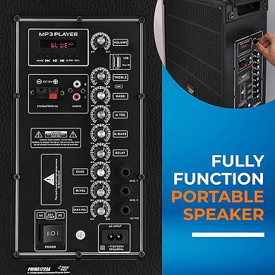Pyle 12'' Portable Wireless Bluetooth Speaker System - Wireless Microphone, 80 Watt - FM Radio