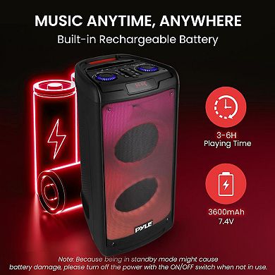 Pyle Portable Bluetooth PA Speaker 8” Woofer, Audio Recording, Wireless Microphone, Radio