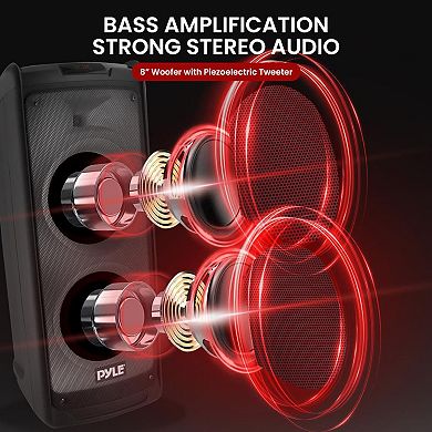 Pyle Portable Bluetooth PA Speaker 8” Woofer, Audio Recording, Wireless Microphone, Radio