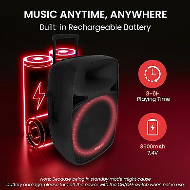 Pyle Wireless Bluetooth PA Speaker - 15” BT Audio System FM/AUX/MP3/USB/SD, Microphone, Remote