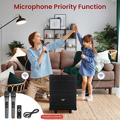 Pyle 10'' Portable Wireless Bluetooth Speaker System - Wireless Microphone, FM Radio