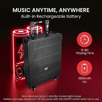 Pyle 10'' Portable Wireless Bluetooth Speaker System - Wireless Microphone, FM Radio