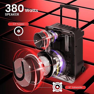 Pyle 10’’ Portable PA Speaker System - Wireless Party Audio Speaker, Wireless Mic, Microphone