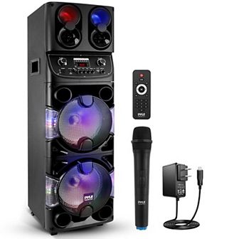 Pyle Portable Bluetooth PA Speaker - Dual 10” Rechargeable Audio System 1/4" Handle, Wireless Mic