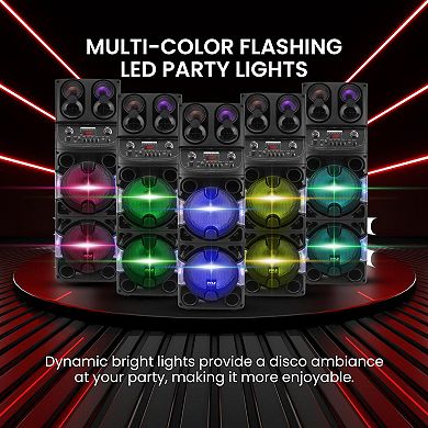 Pyle Portable Bluetooth PA Speaker - Dual 10” Rechargeable Audio System 1/4" Handle, Wireless Mic
