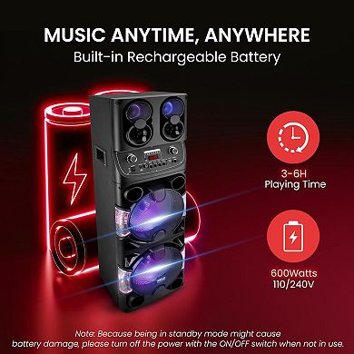 Pyle Portable Bluetooth PA Speaker - Dual 10” Rechargeable Audio System 1/4" Handle, Wireless Mic