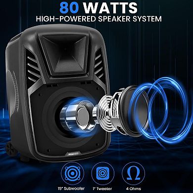 Pyle Portable Speaker - 15” 80 Watts Max Power Output Loudspeaker PA System, Remote Control