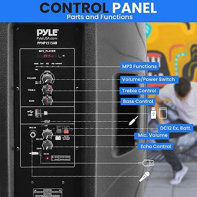 Pyle Portable Speaker - 15” 80 Watts Max Power Output Loudspeaker PA System, Remote Control