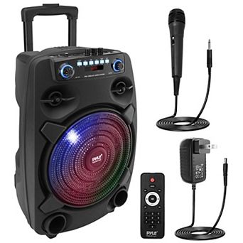Pyle 12” Portable Bluetooth PA Speaker System with LED Lights, Mic, and Remote