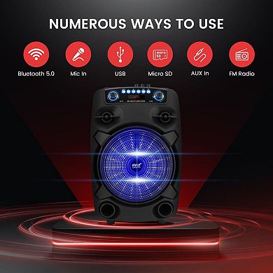 Pyle 12” Portable Bluetooth PA Speaker System with LED Lights, Mic, and Remote