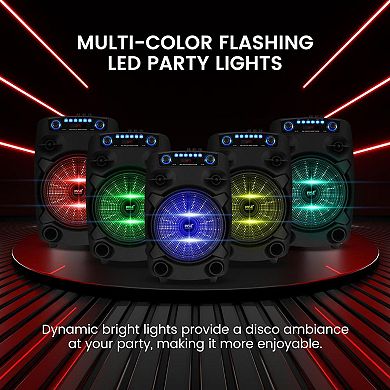 Pyle 12” Portable Bluetooth PA Speaker System with LED Lights, Mic, and Remote