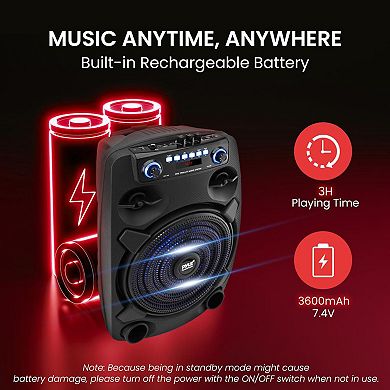 Pyle 12” Portable Bluetooth PA Speaker System with LED Lights, Mic, and Remote