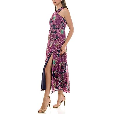 Women's Nicole Miller Criss Cross Slit Front Halter Maxi Dress