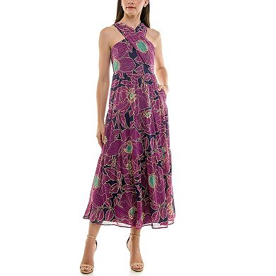Women's Nicole Miller Criss Cross Slit Front Halter Maxi Dress