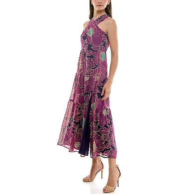 Women's Nicole Miller Criss Cross Slit Front Halter Maxi Dress
