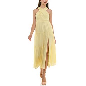 Women's Nicole Miller Criss Cross Slit Front Halter Maxi Dress